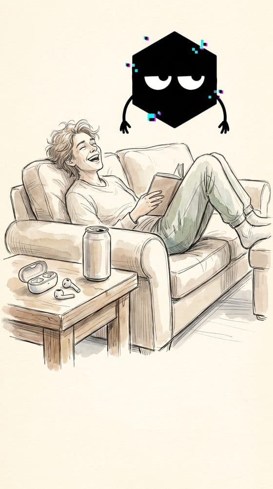 Mockup: a relaxed everyday scene with unbranded products woven naturally into the illustration.